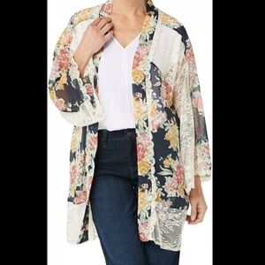 Laurie Felt Floral Chiffon and Lace Kimono Coverup Cardigan XL